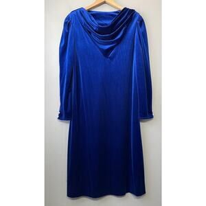 Vintage JMII New York Union Made Size 14 Blue Velvet Midi Evening Party Dress